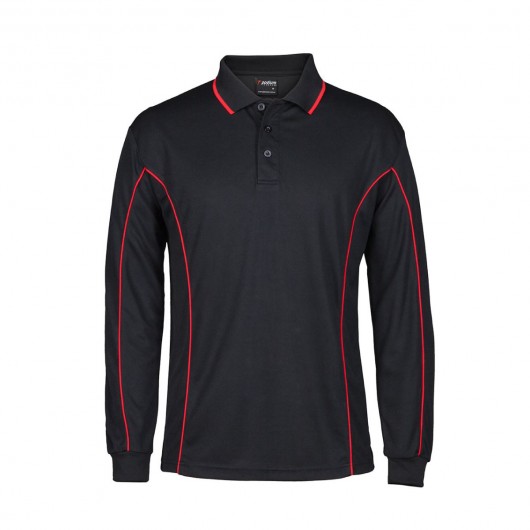 Black Red Long Sleeve Piping Polo